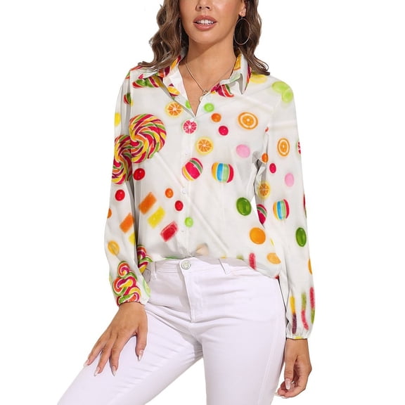 Lollipop Food Candy Long Sleeve Blouse Woman Streetwear Casual Shirts Summer Oversize Woman Streetwear Clothing Birthday Present