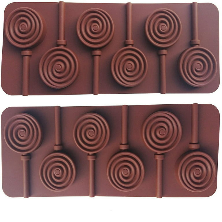Pack sucker chocolate hard candy molds silicone 6 cavity swirl