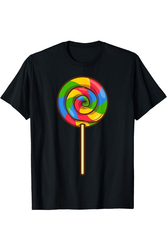 Lollipop Rainbow Sucker Candy Halloween Costume Lazy Gift T-ShirtMen and women, Black T-shirt, size: Extra large