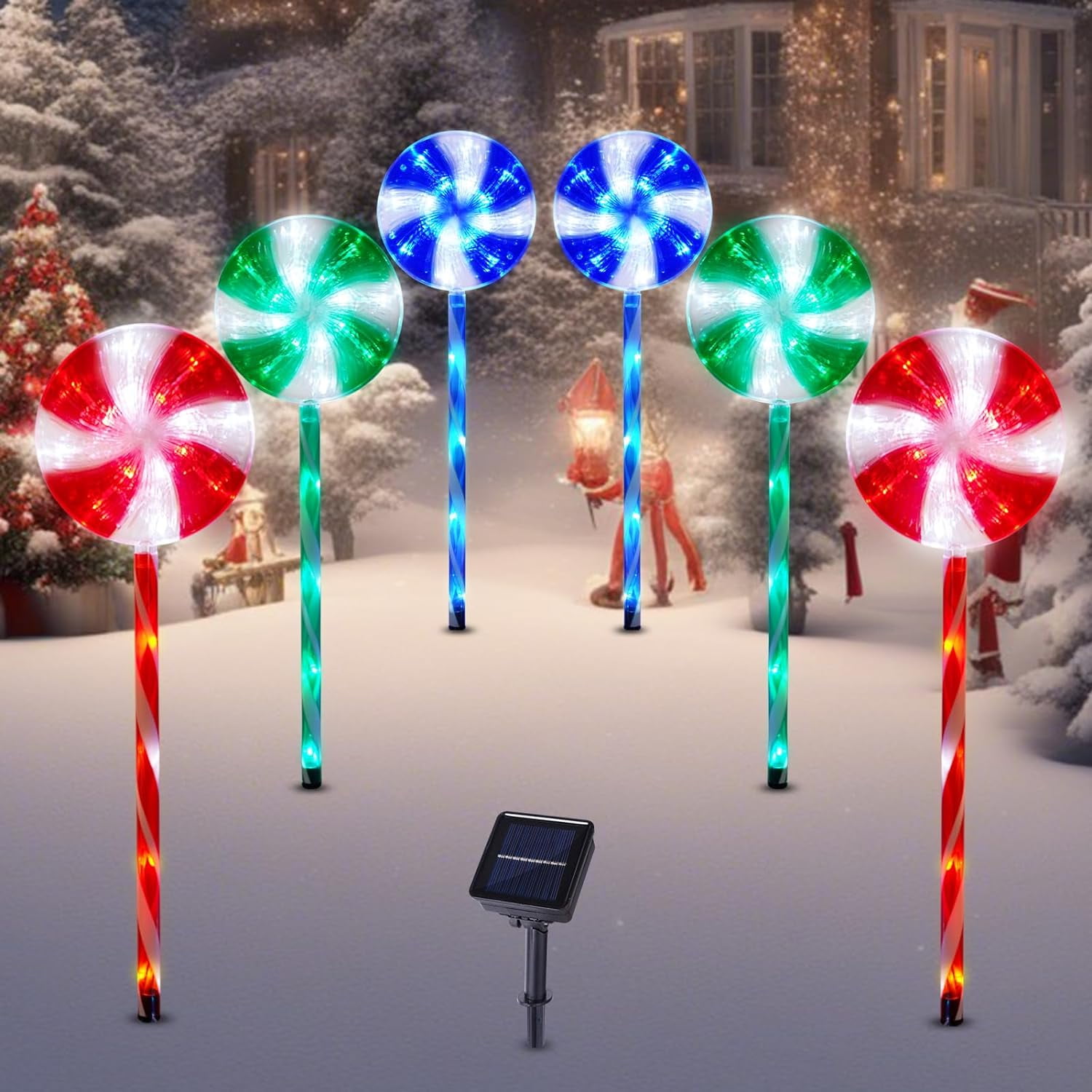 Lollipop Solar Christmas Pathway Lights Outdoor, 6 Pack LED Christmas