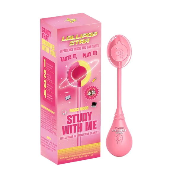 Lollipop Star Music Lollipop Candy Pops - Interactive Audio Sound Candy Suckers, Fruity Hard Candy, Individually Wrapped Novelty Gift for Parties (1PK, Pink, Study With Me)