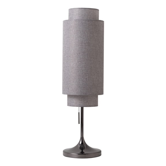 Lollipop Table Lamp - Black Nickel Cashmere Gray Linen Shade On/Off Pull Chain