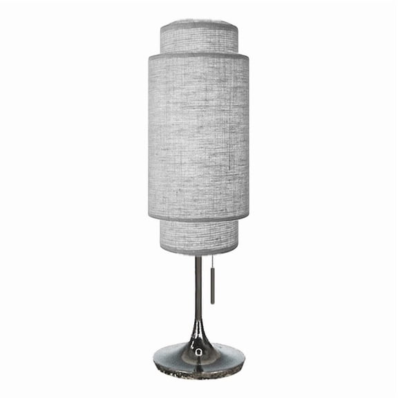 Lollipop Table Lamp - Black Nickel Cashmere Gray Linen Shade On/Off Pull Chain