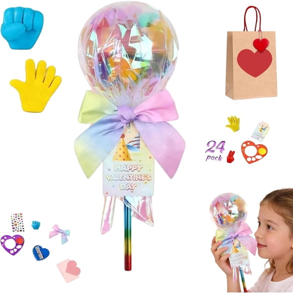 Lollipop Valentine Kit, Valentines Classroom Gifts, Giant Lollipop Valentines Kit , Lollylove Lollipop Class Favor Kits Gifts for Kids Classroom, with Student Stationery Holiday Birthday Gift
