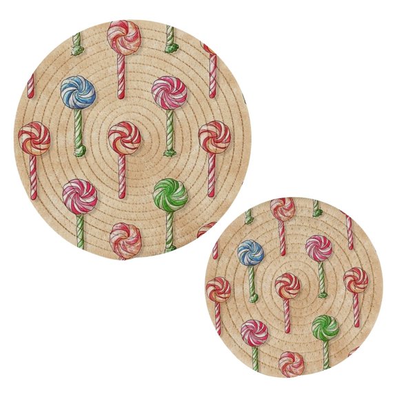 Lollipops Candy Pattern Trivets Potholders Cotton Braided Potholders Heat-Resistant Pads 7.09'' and 9.45''