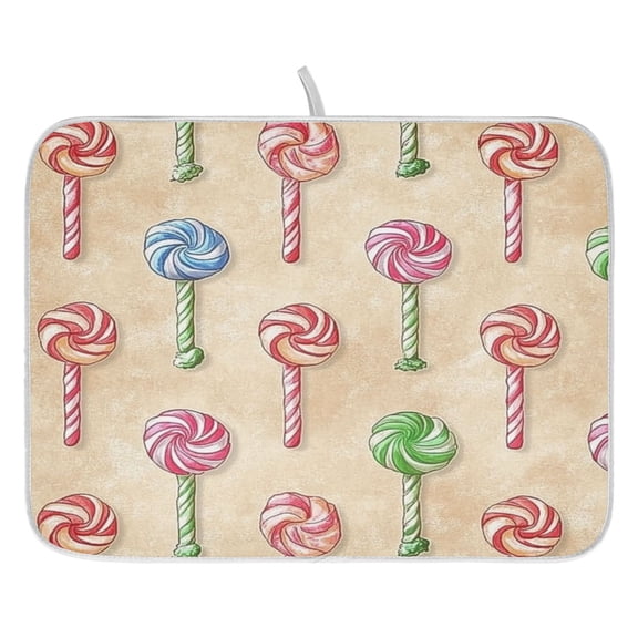 Lollipops Candy Pattern Dish Drying Mat for Kitchen, Quick Drying Absorbent Soft Durable 16" x 18"