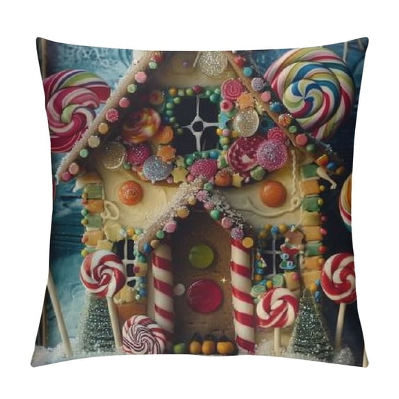 Lollipops Christmas Trees Cottage Print Throw Pillow Covers Soft Corduroy Pillowcase  Decorative Cushion Cover Modern Square Cushion Cases For Living Room Bed Sofa Bedroom Without Pillow