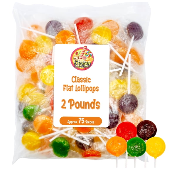 Lollipops Individually Wrapped - 2 Pound (About 75 pcs.) Bulk Suckers for Kids - Classic Lollipops Bulk Flats -5 Assorted Fruit Flavors - Holiday Candy