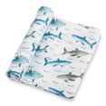 thumbnail image 1 of LollyBanks Baby Blanket for Boys, 100% Cotton Muslin Swaddle Blankets, 47 x 47 Inches Soft and Breathable Receiving Blankets, Cozy Newborn Swaddle, Baby Essentials, Registry (Shark Print), 1 of 6