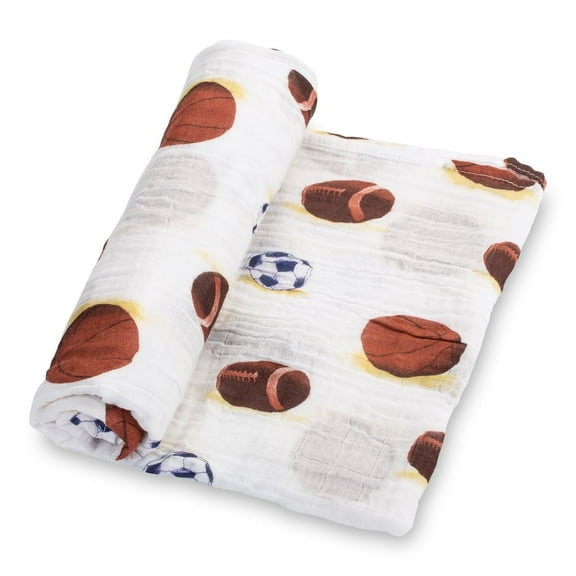 LollyBanks Baby Muslin Swaddle Blanket- 100% Muslin Cotton -Sports Theme- 47"x47" - 1 Pack
