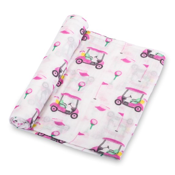 LollyBanks Baby Swaddle Blanket for Girls, 100% Cotton Breathable Muslin Swaddle, Soft and Lightweight 47 x 47 Inches Swaddling Blankets for Newborn, Baby Girl Newborn Essentials (Pink Golf Print)