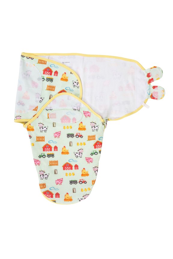 Baby Swaddle Sack, 100% Cotton, Velcro Closure & Easy Change Zipper, Farm Print