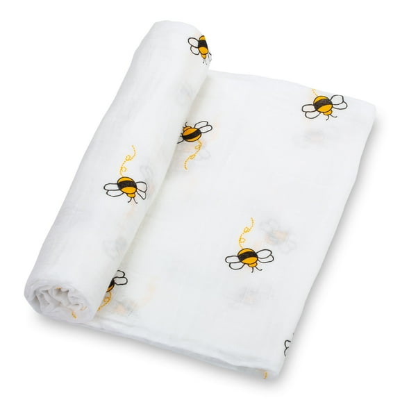 LollyBanks Bee Buzz Baby Muslin Swaddle Blanket- 100% Cotton - 47"x47" - 1 Pack