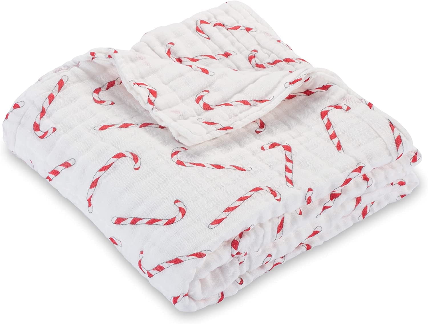 LollyBanks Candy Cane Baby Holiday Blanket Christmas Muslin Quilt, 47"x47", 1 Pack