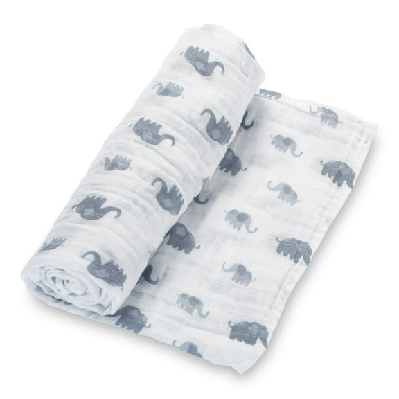 LollyBanks Elephant Parade Baby Muslin Swaddle Blanket, Unisex for Boys and Girls - 100% Cotton - 47"x47" - 1 Pack