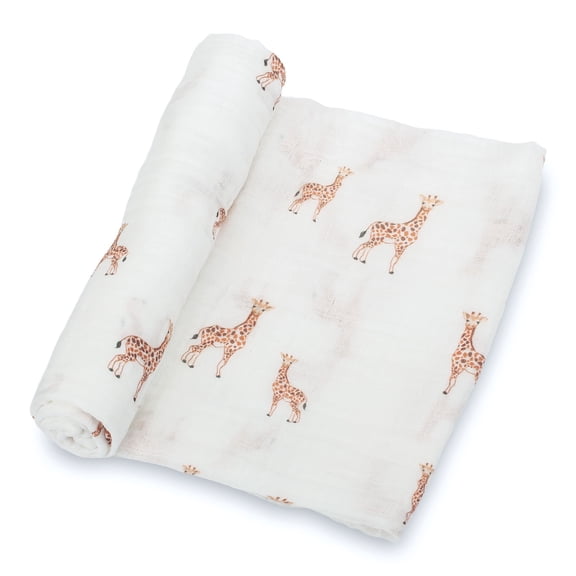 LollyBanks Giraffe Bliss Baby Muslin Swaddle Blanket- 100% Muslin Cotton, 47" x 47", 1 Pack