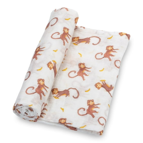 LollyBanks Monkey Prints Baby Muslin Swaddle Blanket 100% Muslin Cotton 47"x47" 1-Pack
