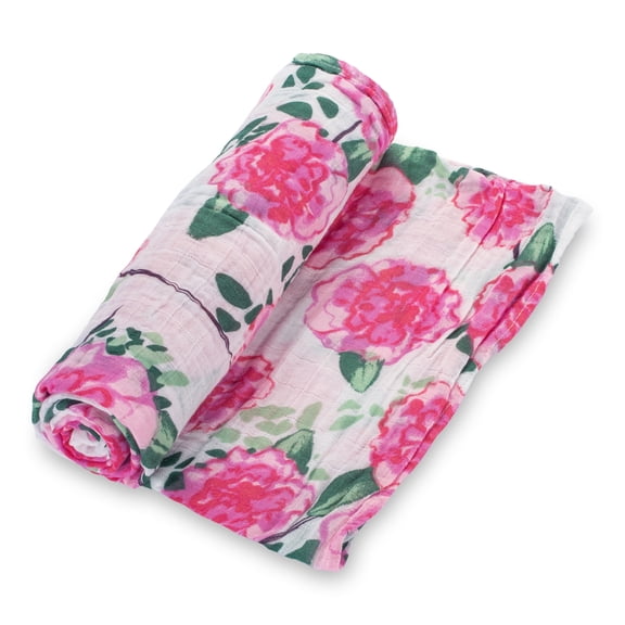 LollyBanks Peony Baby Muslin Swaddle Blanket- Soft 100% Muslin Cotton, 47"x47", 1 Pack