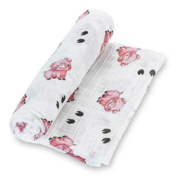 LollyBanks Piggy Dreams Baby Muslin Swaddle Blanket - 100% Muslin Cotton, 47" x 47", 1 Pack