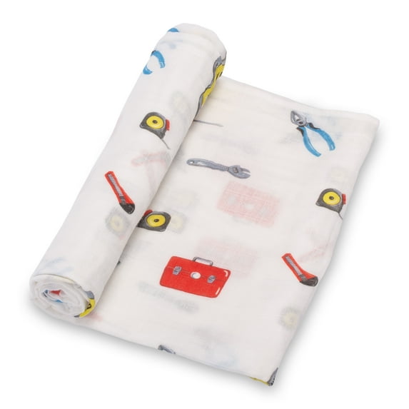 LollyBanks ToolBox Swaddle Blanket 100% Muslin Cotton, 47 x 47 inches Soft Breathable Muslin Baby Swaddles for Boys, Baby Care Essentials, Registry and Gift