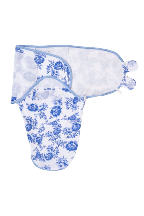 Baby Swaddle Sack, 100% Cotton, Velcro Closure & Easy Change Zipper, Blue Peony Print