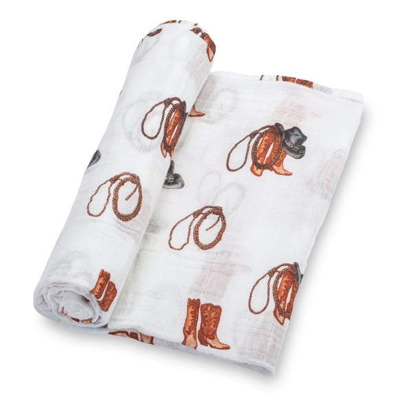 LollyBanks Baby Swaddle Blanket 100% Muslin Cotton; 47 x 47 inches Soft Breathable Muslin Baby Swaddles, Baby Care Essentials, Registry and Gift (Cowboy Print)