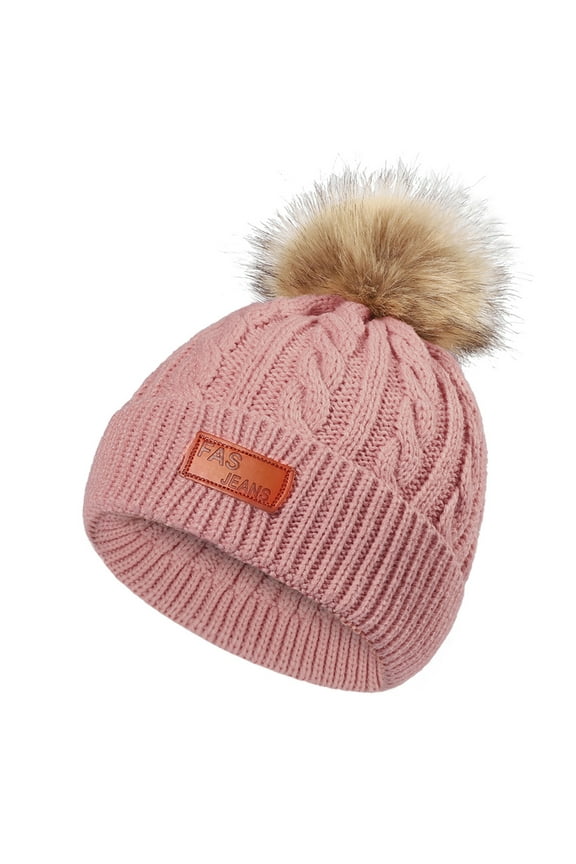 Lolmot 1-11 Years Girls Boys Kids Winter Warm Beanie Hat Knit Thick Ski Cap with Faux Fur Pompom Cute Toddler Warm Knitted Head Cap