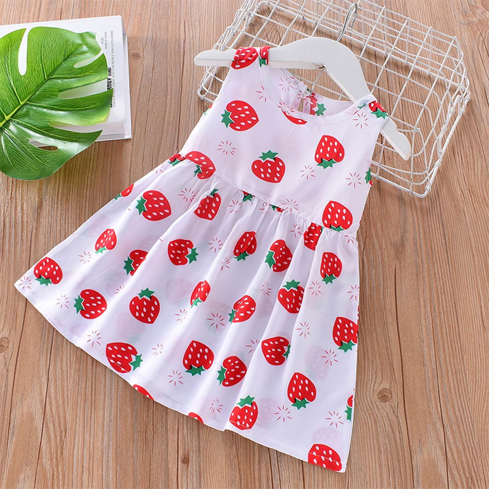 Lolmot 1-5T Toddler Baby Girls Summer Dresses Cute Fruit Strawberry Prints  Sleeveless Tank Dress Flower Girls Dress Beach Sundress on Clearance 