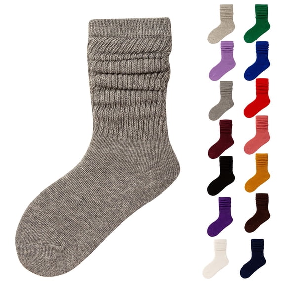 Lolmot 100%Cotton Slouch Socks for Kids Breathable Mid-Calf Socks Unisex Seamless Uniform Breathable Warm Breathable Cute Little Kids Socks