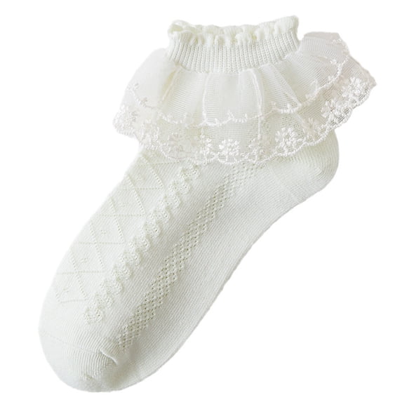 Lolmot 100%Cotton Socks for Girls Solid-Color Knit Casual Socks Warm Breathable Floor Socks Cute Ruffle Lace Trim Dance Socks