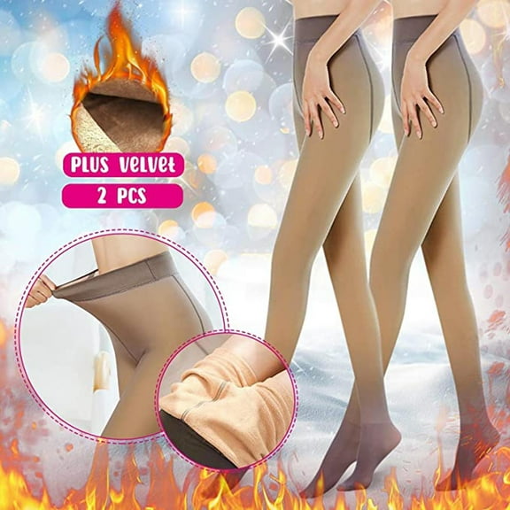 Lolmot 2 Pairs 90g Winter Fleece Lined Tights for Women, High Waisted Warm Fake Translucent Tights Thermal Thick Elastic Leggings Pantyhose