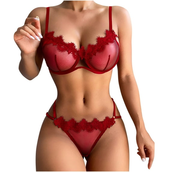 Lolmot 2 Piece Lingerie Set for Women Sexy Corset Lace Free Wire Racy Muslin Sleepwear Underwear Tops+Briefs锛孲exy Transparent Lingerie Set