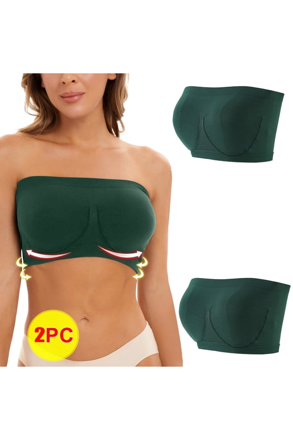 Under $5,Lolmot 2 Pieces Bandeau Top for Women Strapless Bra Non Padded Bandue Bra Wireless Bralettes Tube Tops Comfy Stretchy Bando Bra