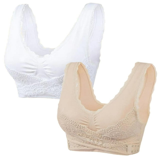 Lolmot 2PC Sports Bras for Women Plus Size Front Criss Cross Bras Side Buckle Lace Sports Bras