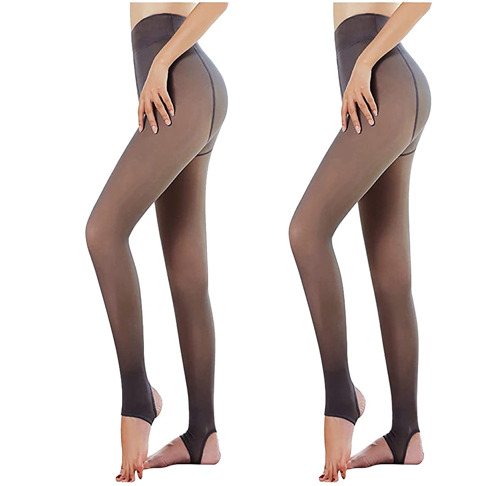 Lolmot 2PCS Fleece Lined Tights Women Fake Translucent Warm Pantyhose