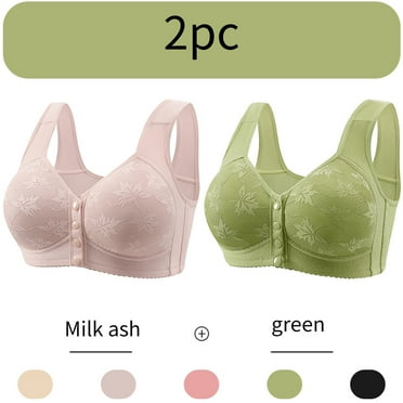 Lolmot 2PCS Front Closure Bra for Women Plus Size Wirefree Back Support Posture Bra for Older Women Rib Soft Bras Gifts on Clearance