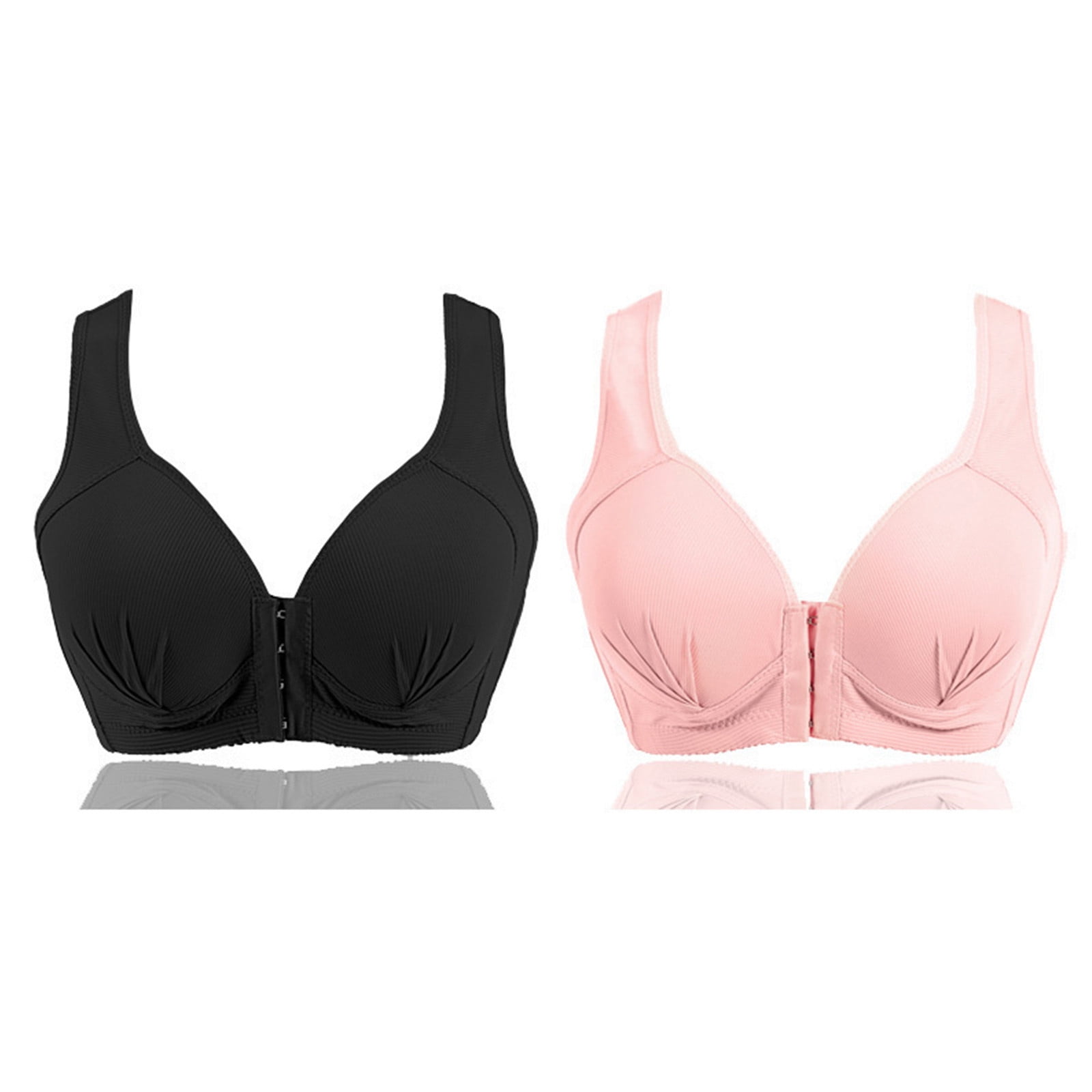 Lolmot 2PCS Women's Plus Size Front Closure Bra Comfortable Rib Solid