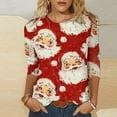 thumbnail image 1 of Lolmot 3/4 Length Sleeve Womens Tops Christmas Snowflakes Snowmen Christmas Tree Printed Loose Fit Blouse Tunic Fashion Plus Size Round Neck Shirt Tee Fall Holiday Tops, 1 of 5