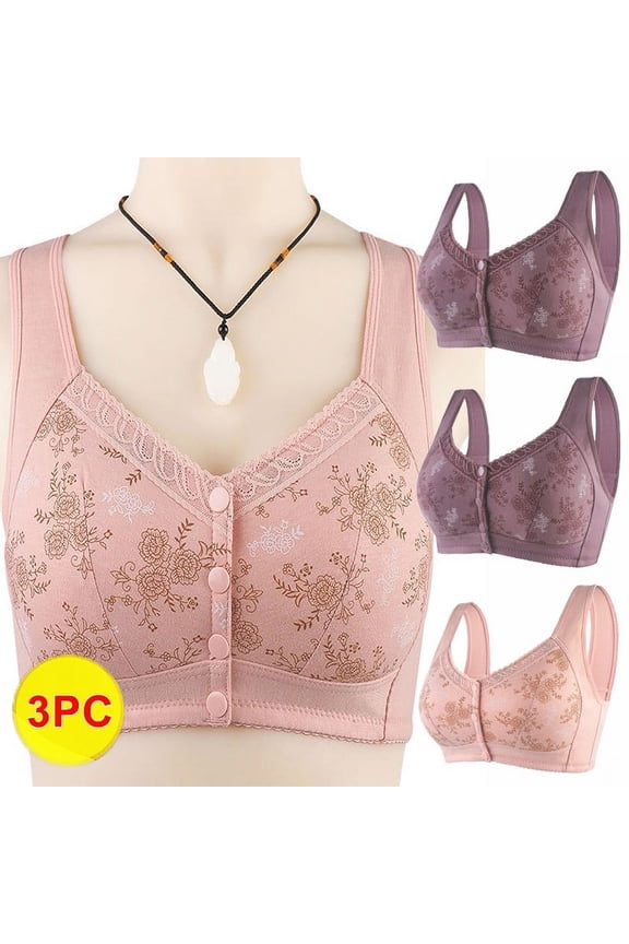 Lolmot 3 Pack Nursing Bras for Breastfeeding No Rims Front Closure Bras Cotton Breathable Plus Size Bra