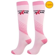 Lolmot 3 Pairs Thigh High Socks for Women Pink Ribbon Breast Cancer Awareness Socks Knee High Crew Socks Women Gift for Her Cure Hope