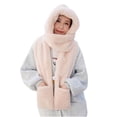 thumbnail image 1 of Lolmot 3-in-1 Multi-Functional Cute Winter Thick Warm Hooded Scarf, Winter Plush Hat with Scarf and Mitten Combo for Women Teen Girls, 1 of 5