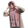 thumbnail image 1 of Lolmot 3-in-1 Multi-Functional Cute Winter Thick Warm Hooded Scarf, Winter Plush Hat with Scarf and Mitten Combo for Women Teen Girls, 1 of 3