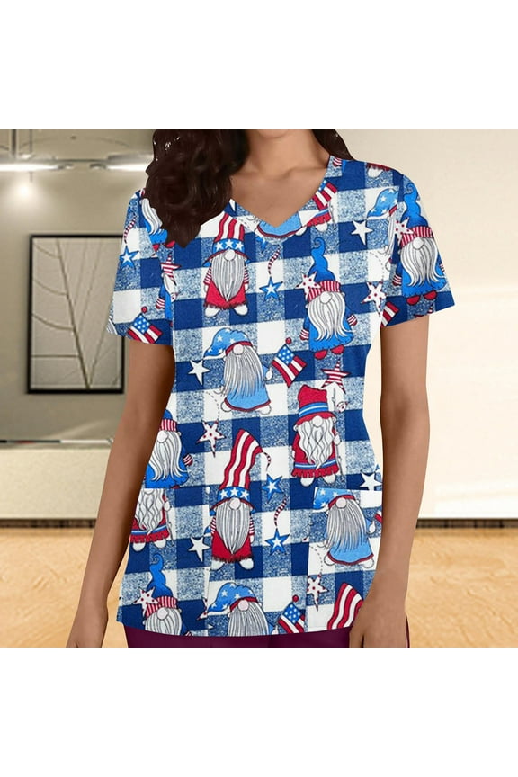 Up to 65 off!Lolmot 4th of July Scrub Tops Women American Flag Print Short Sleeve V Neck Tshirts Blouse Independence Day Patriotic Working Uniforms Pocketed Holiday Shirt