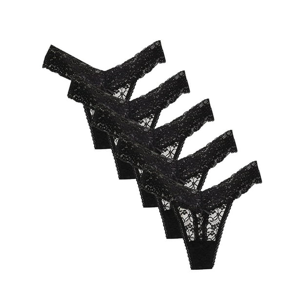 Lolmot 5 PCS Women Sexy Panties Pack Naughty Thongs Underwear Lingerie Brief Lace Floral Hipster Hollow Low-Rise Thong