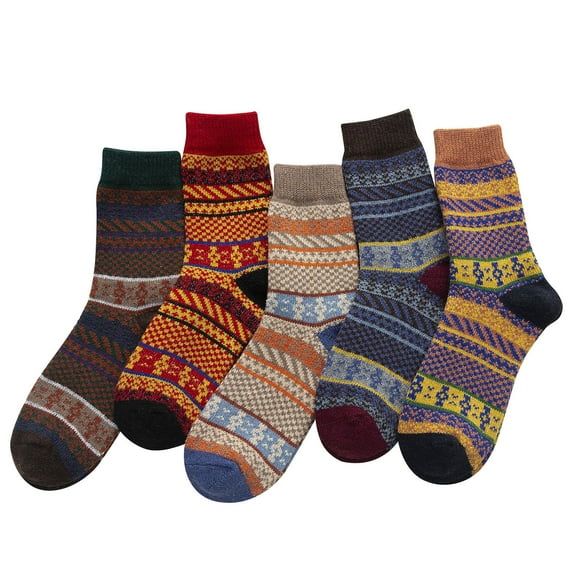 Lolmot 5 Pairs Wool Socks for Women Vintage Soft Cabin Warm Socks Winter Thick Knit Cozy Mid Calf Socks Crew Socks for Women