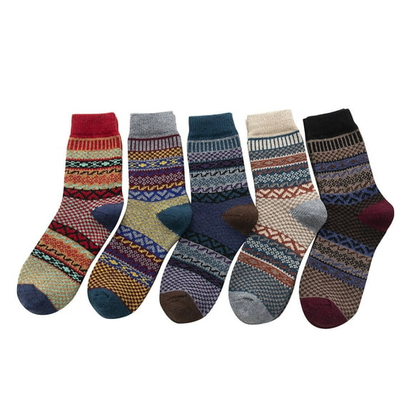 Lolmot 5 Pairs Wool Socks for Women Vintage Soft Cabin Warm Socks Winter Thick Knit Cozy Mid Calf Socks Crew Socks for Women