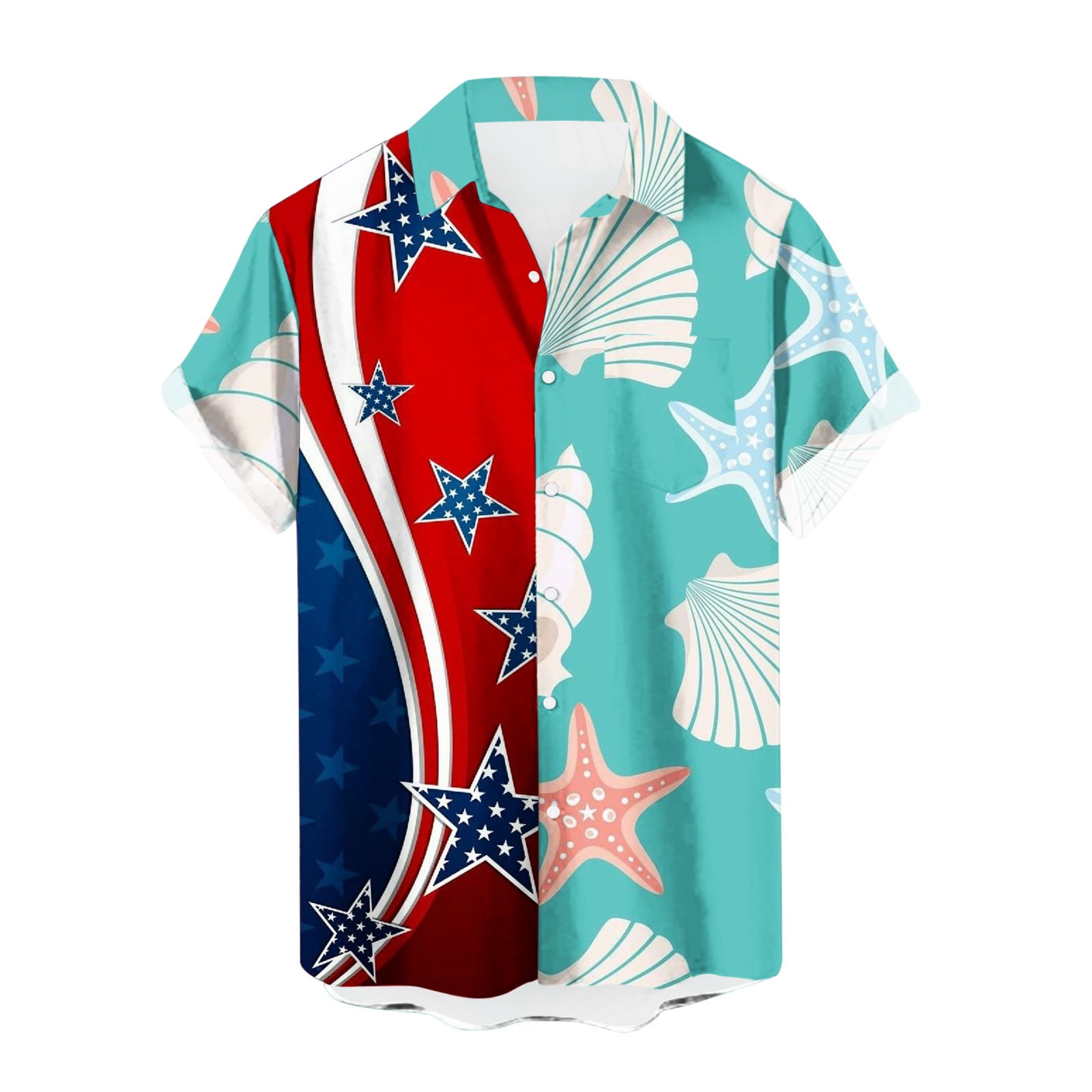 Lolmot American Flag Button Down Shirt for Men Hawaiian Beach Shirts