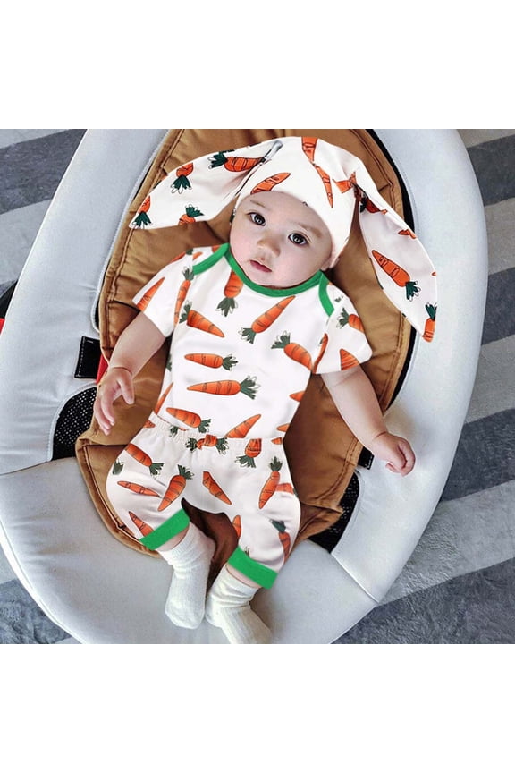Up to 65 off!Lolmot Baby Easter Outfit 3 Pieces Set Baby Girls Boys Bunny Romper Easter Baby Onesie Pajamas Bodysuit Infant Newborn Short Sleeve Jumpsuit with Pants and Rabbit Hat,0-24M
