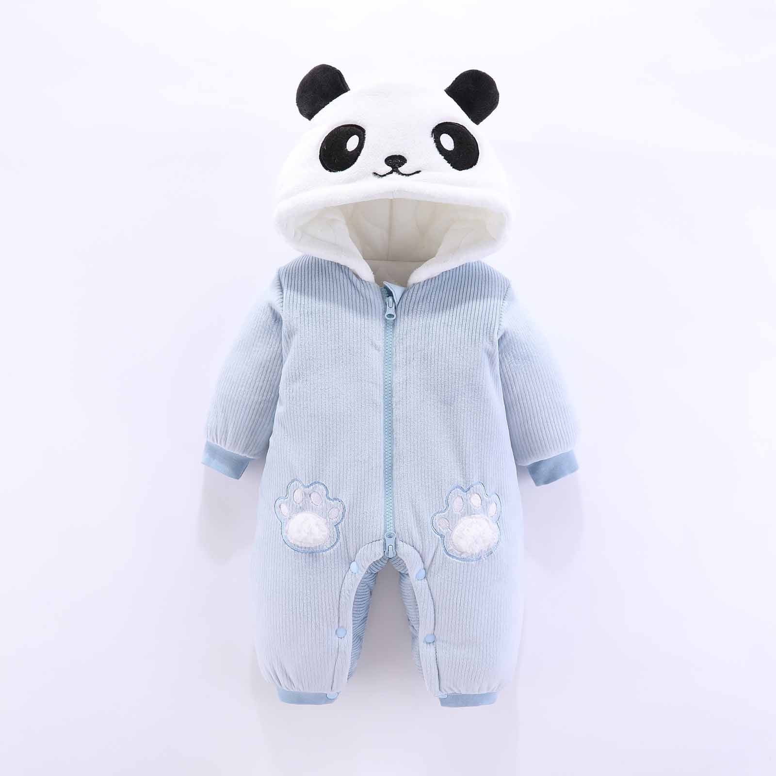 Lolmot Baby Jumpsuit Onesie Winter Coat Side Zipper Footed Romper Cartoon  Panda Hoodie Romper Cute Newborn Baby Bodysuit 0-12 Months on Clearance 