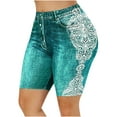 thumbnail image 1 of Lolmot Biker Shorts Women Imitation Denim Printed Short Summer Yoga Workout Leggings Capris High Waisted Elastic Pencil Athletic Yoga Pants, 1 of 5